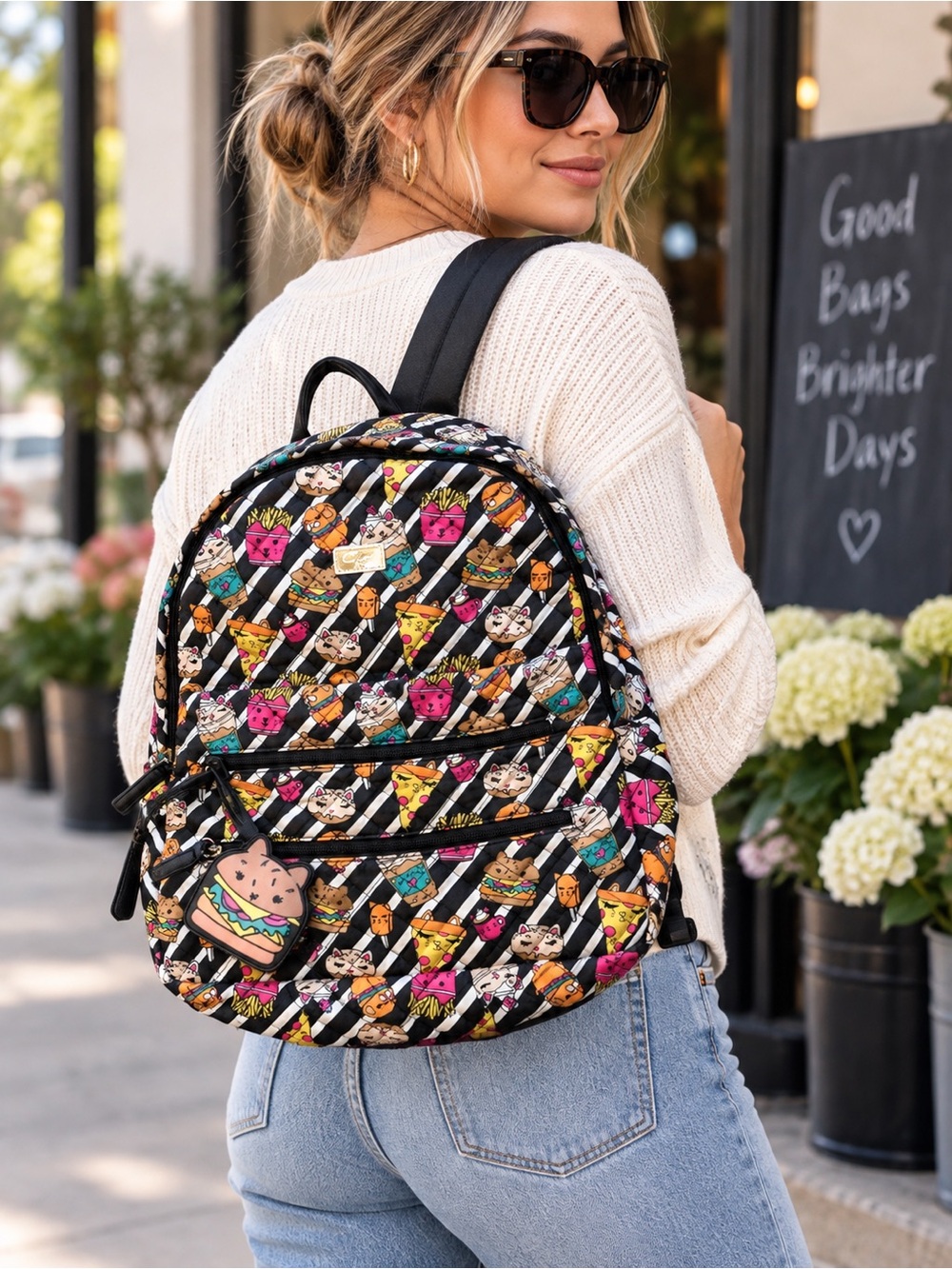 Betsey Johnson Cat Food Kawaii Novelty Quilted Backpack